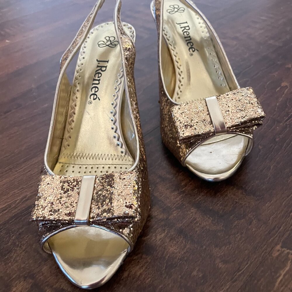 Gold Slingback Heels with Bow